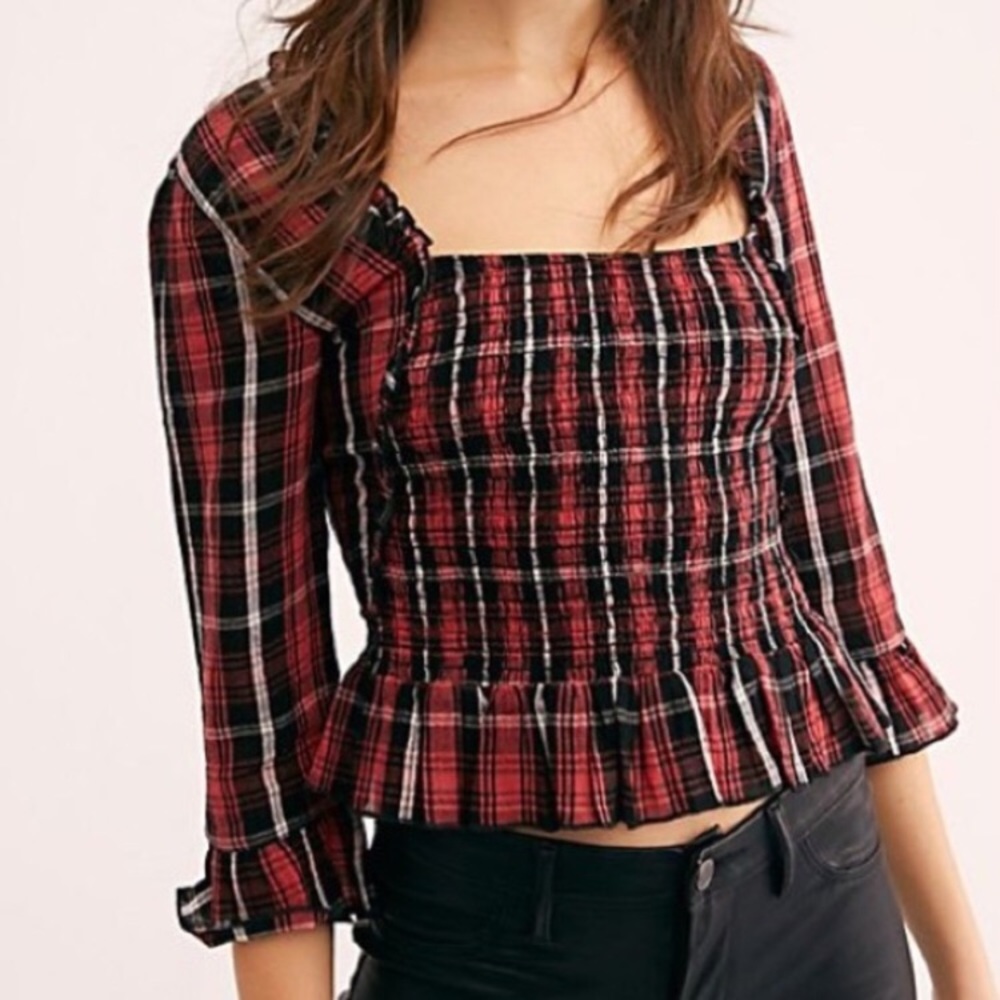 Free people Nicole smocked plaid top